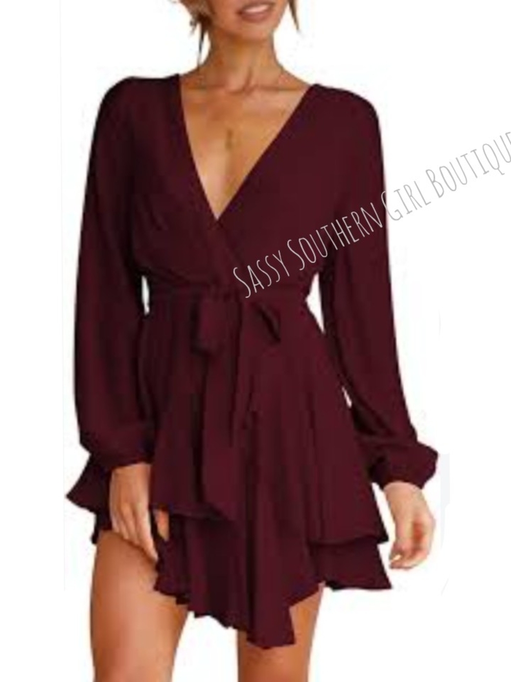 🆕⭐Long-Sleeve Mini Dress in Deep Wine